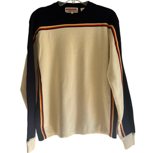Vintage McGregor Men's L Sweater Cream Blue Yellow Red Stripe Long Sleeve White